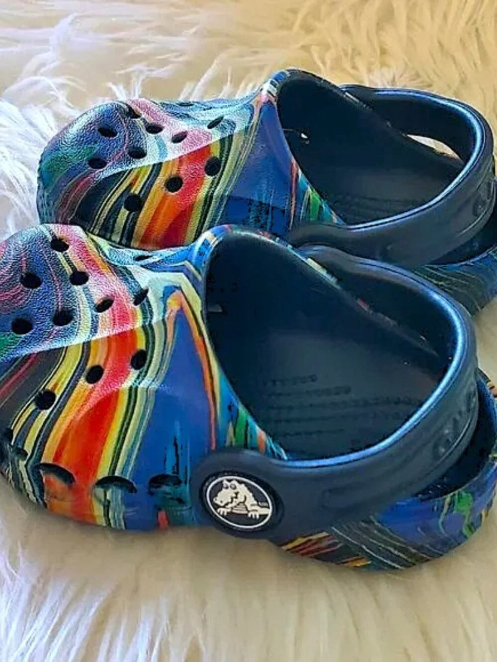 Crocs Baya Unisex Kids Multi-Colored Graphic Printed T-Back Clog SZ 4